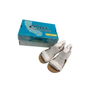 Skechers Cali Wedge Sandal White Woman's Size 7 Wide Memory Foam Comfortable‎